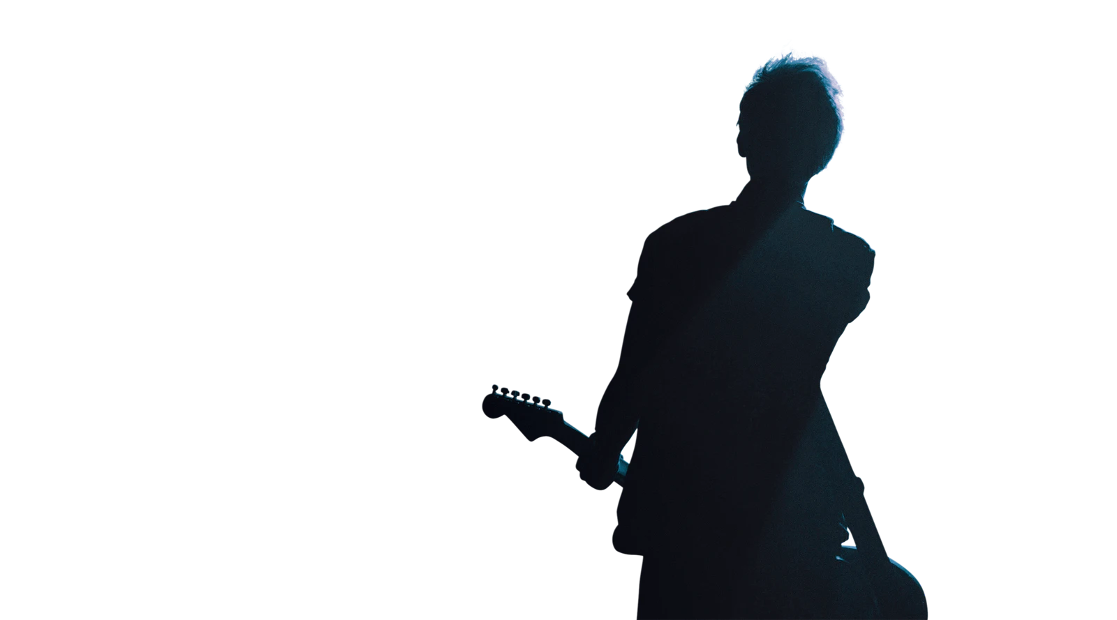 Guitarist and crowd bathed in blue light